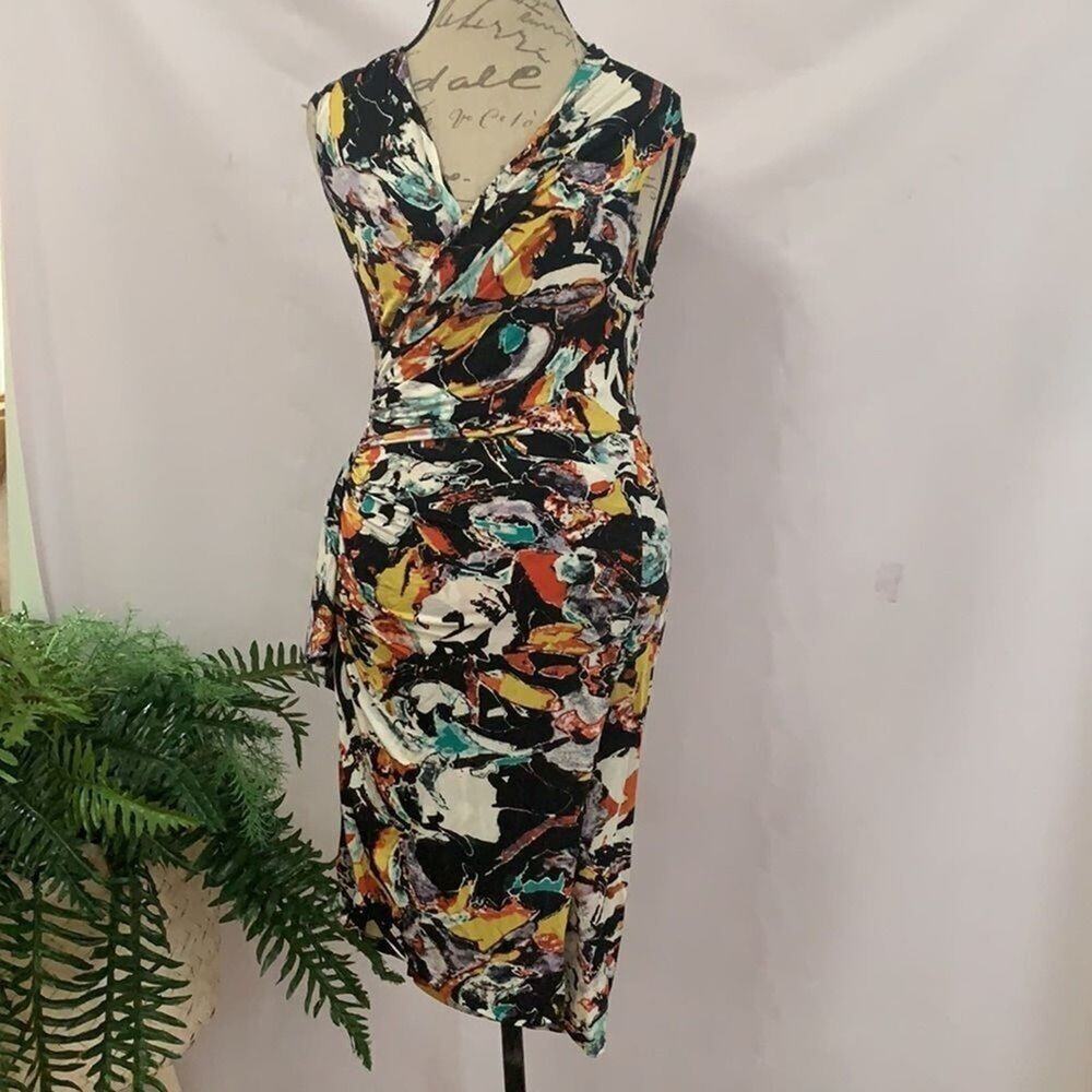 ANDREW MARC PRINT SURPLICE SHEATH DRESS SIZE‎ 10